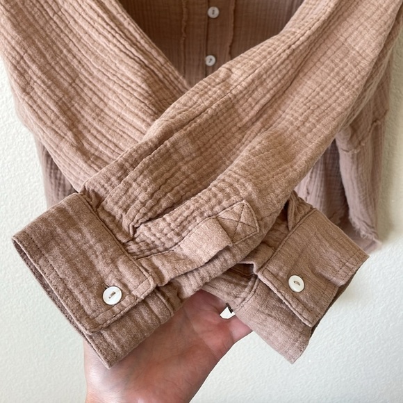 Mainstrip Gauzy Cotton Oversized Pop Over Blouse Top S Camel Tan Minimalist Boho - Picture 7 of 15